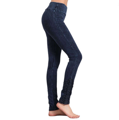 Mineral Washed Jeggings Crochet Ankle Detail