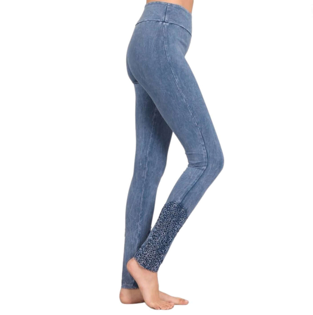 Chatoyant Light Denim Mineral Washed Jeggings with Crochet Ankle Detail Hem Style# C30396 | Women's Fashion Clothing made in USA | Classy Cozy Cool Boutique