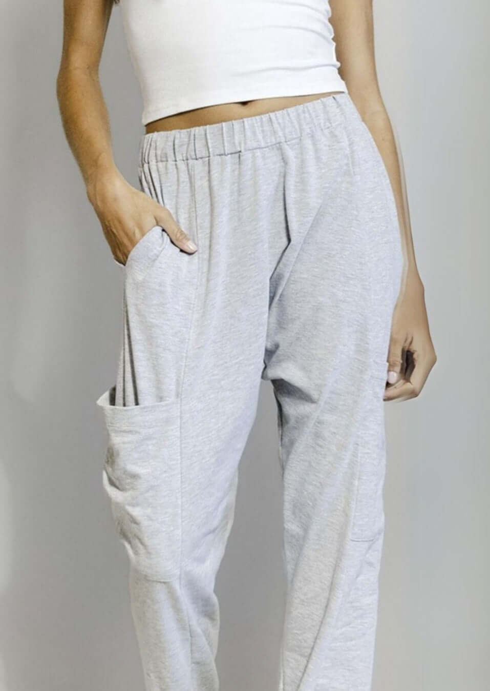 Bucket List Clothing Style# P5349 | Grey Relaxed Fit Fashion Cargo Joggers with Patch Pockets | Made in USA | Classy Cozy Cool Women's Made in America Clothing Boutique
