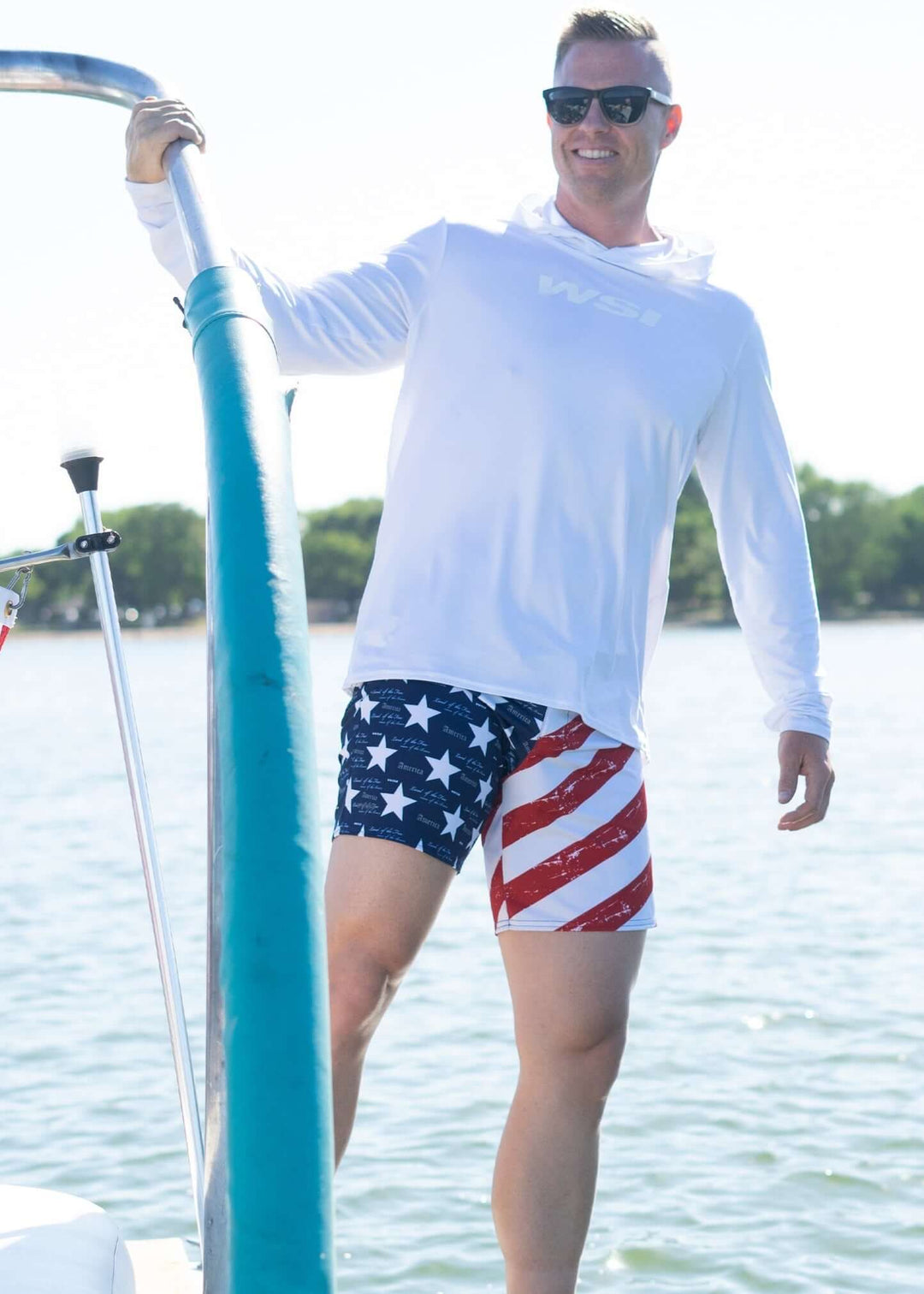 Made in USA WSI Sportwear Men's Board Short, Moisture Wicking, Anit-Order, Quick Dry, Available in USA Graphic or Royal Blue