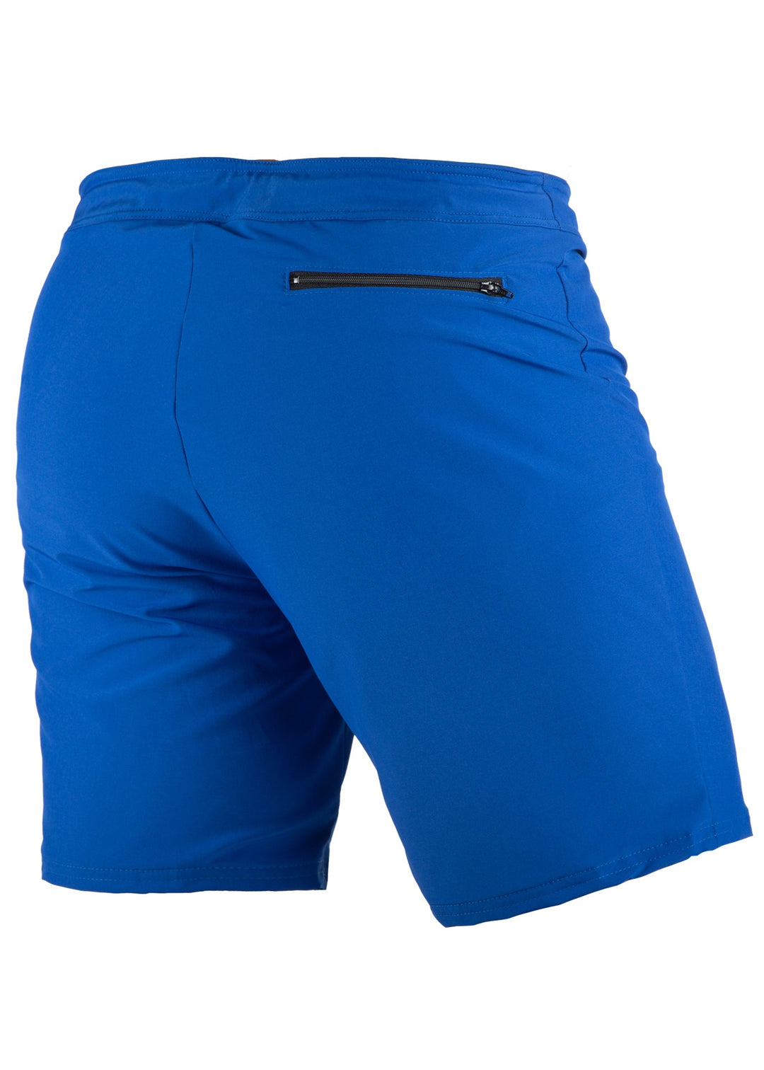 WSI Sportswear Men's Royal Blue Board Short with American Flag Detail, Made in USA, Zipper on back pocket, 7.5'' Inseam, Quick drying & durable Material Technology: Stretch woven is a lightweight, moisture-wicking fabric that was developed to help increase performance 94% Polyester, 6% Spandex Advanced wicking properties, anti-microbial properties, anti-snag technology Care Instructions: Machine wash cold, gentle cycle, with like colors Line Dry