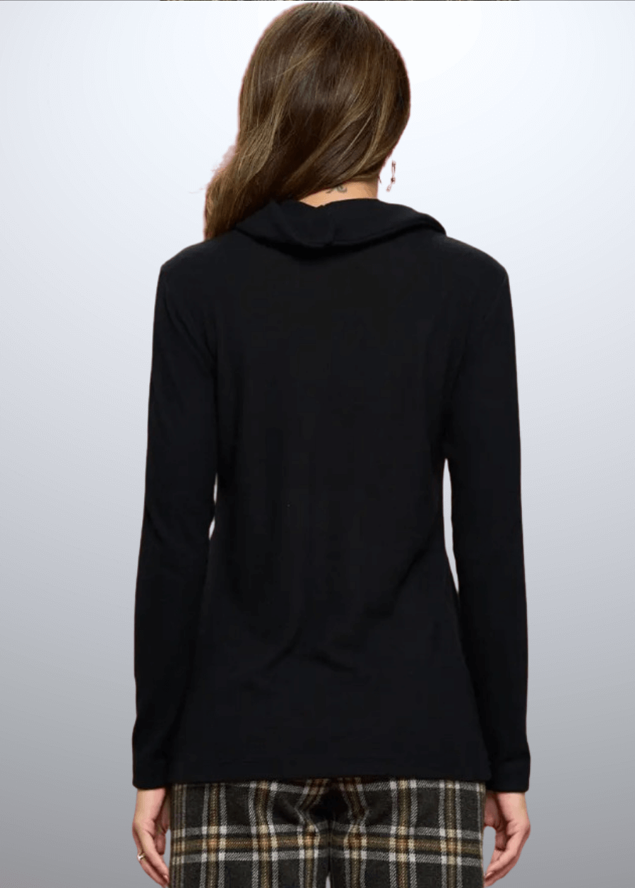 Made in USA Ladies' Super Soft Long Sleeve Cowl Turtle Neck Cashmere Feel Sweater Top in Black | Renee C Style# 4134TP 