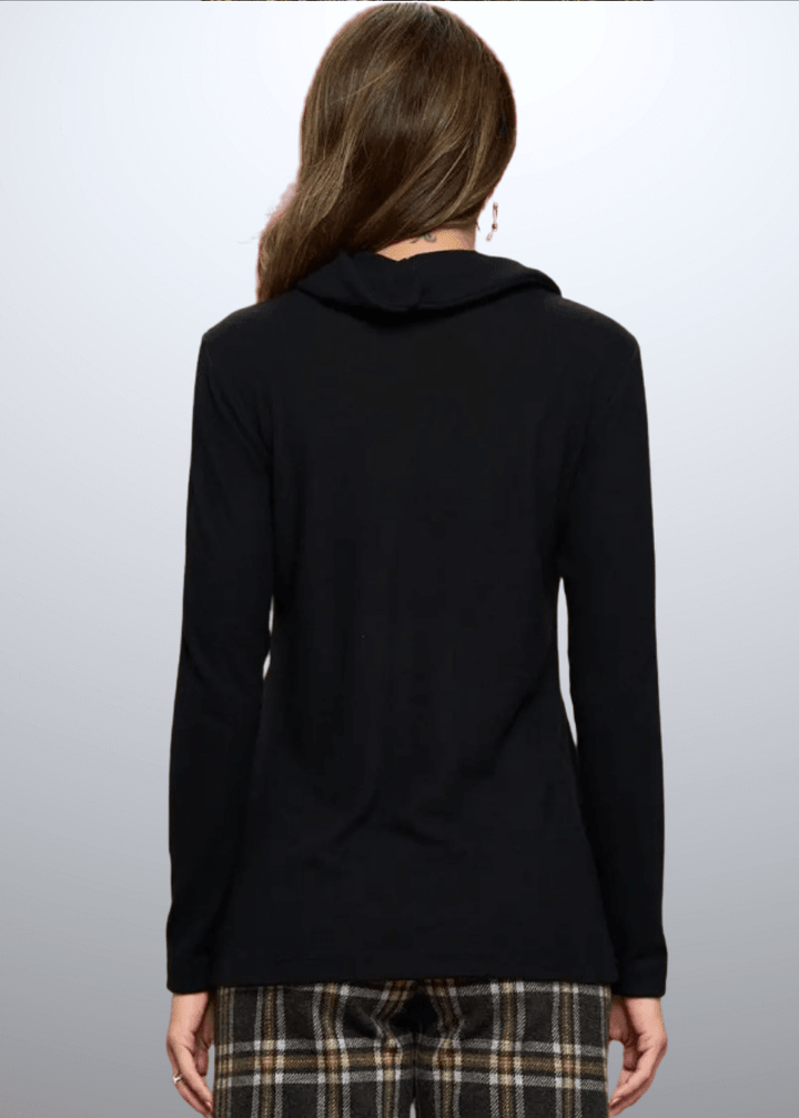 Made in USA Ladies' Super Soft Long Sleeve Cowl Turtle Neck Cashmere Feel Sweater Top in Black | Renee C Style# 4134TP 