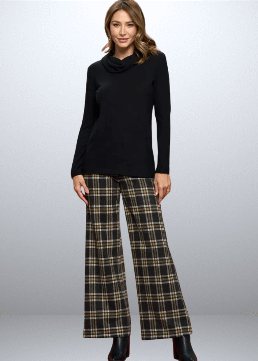Made in USA Ladies' Super Soft Long Sleeve Cowl Turtle Neck Cashmere Feel Sweater Top in Black | Renee C Style# 4134TP 