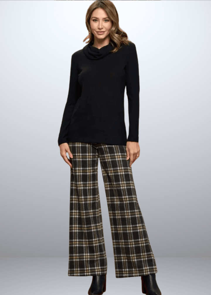 Made in USA Ladies' Super Soft Long Sleeve Cowl Turtle Neck Cashmere Feel Sweater Top in Black | Renee C Style# 4134TP 