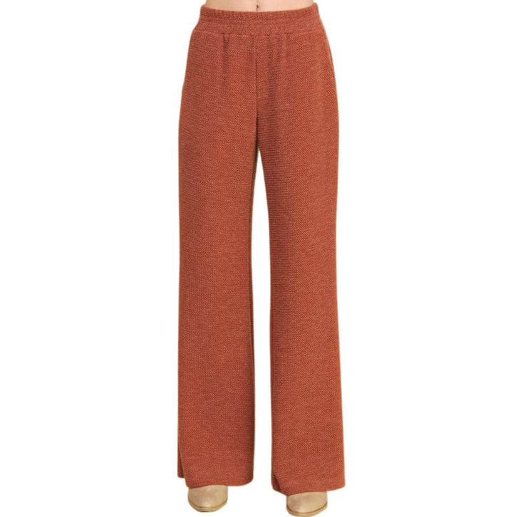 If She Loves Style# ISP1054AR | Ari Pant - Women's USA Made Elastic Waist Casual Knitted Pants in Camel Brown | Classy Cozy Cool Women's Made in America Clothing Boutique