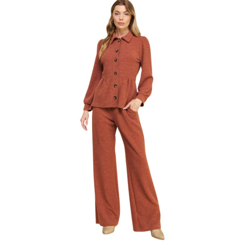 If She Loves Style# JK024A | Ari Jacket - Ladies USA Made Button Down Knitted Jacket in Camel Brown | Classy Cozy Cool Women's Made in America Boutique
