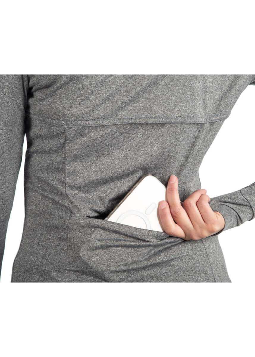 Made in USA WSI Sportswear Women's MicroTech™  Motion Pull Over Long sleeve Shirt,  Advanced wicking properties, anti-microbial properties, in Heather Gray