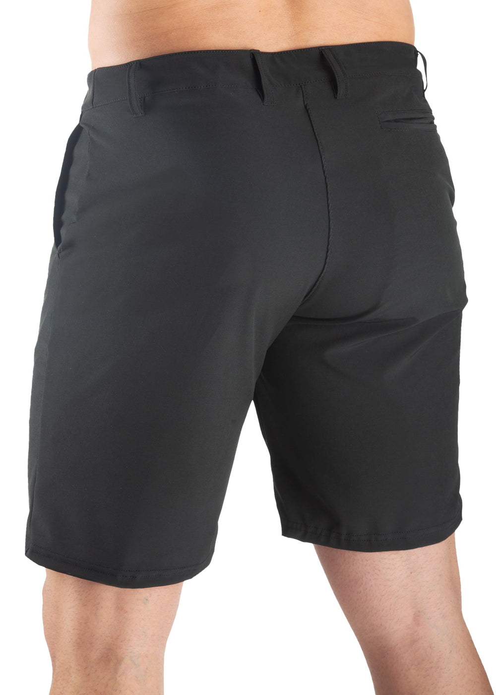 WSI Sportswear Men's Essential Short in Black Made in USA, Belt Loops, Zippered fly with button, Back welt pocket, Side pockets, 9" Inseam, Lightweight fabric 