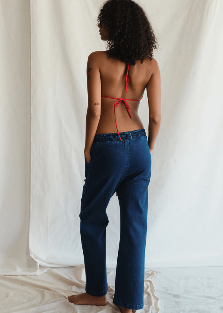 People of Leisure - Introducing the "Logan Pant" – your new standard in sustainable luxury. Crafted from 100% organic Cotton Candiani denim, these pants offer both impeccable style and environmental integrity. 