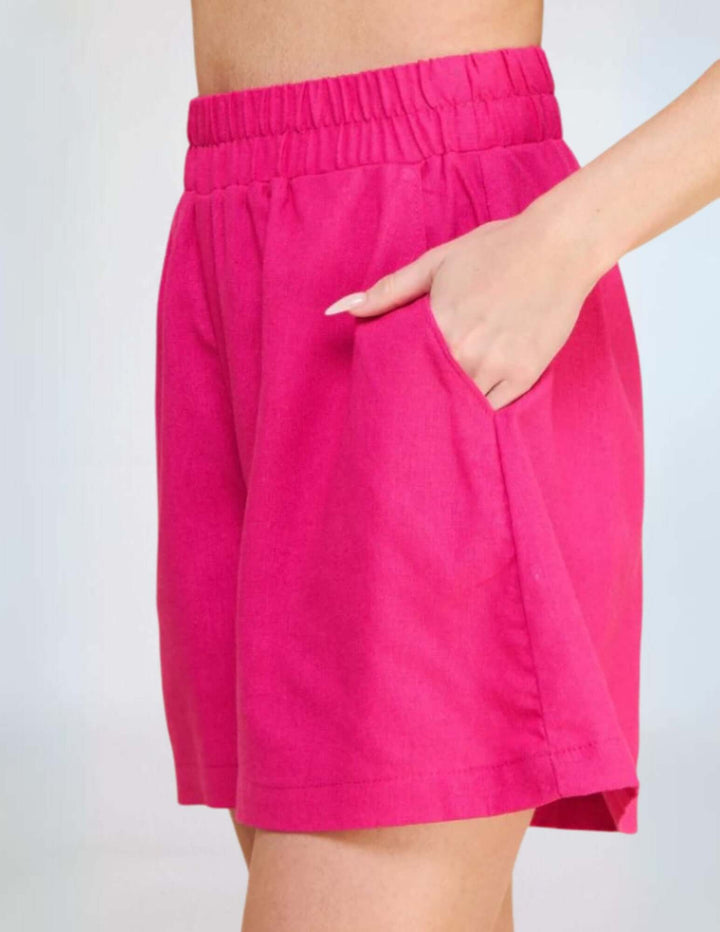 USA Made Women's Amari Linen Blend Walking Shorts in Fuchsia | Classy Cozy Cool Made in America Clothing Boutique