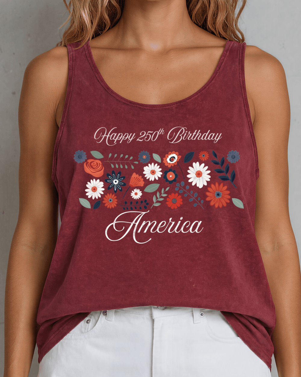 Happy 250th Birthday America Tank Top | Burnt Red Clay