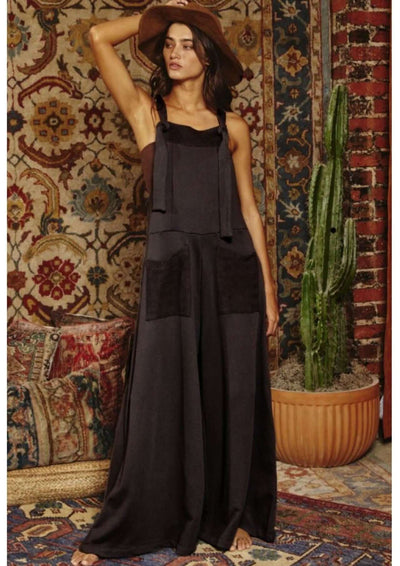 Bucket List Style# R5076 Ladies French Terry Casual Overall Slouchy Jumpsuit with Adjustable Straps  | Made in USA | Women's Made in America Boutique