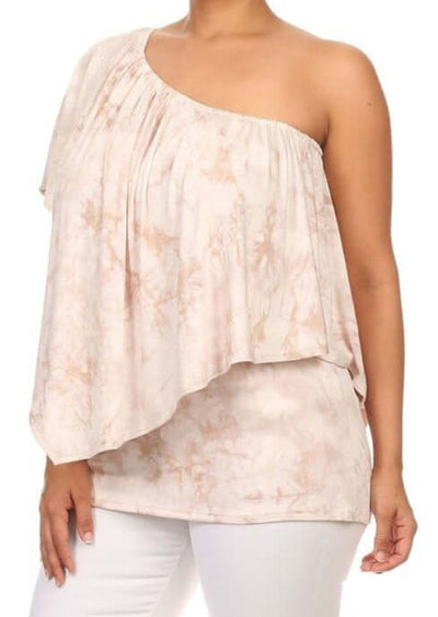 USA-made Ladies Plus Size Tie Dye Convertible Top with elastic neckline Style Multiple Ways | Chatoyant Style# P10439 | Classy Cozy Cool Women's Made in America Boutique
