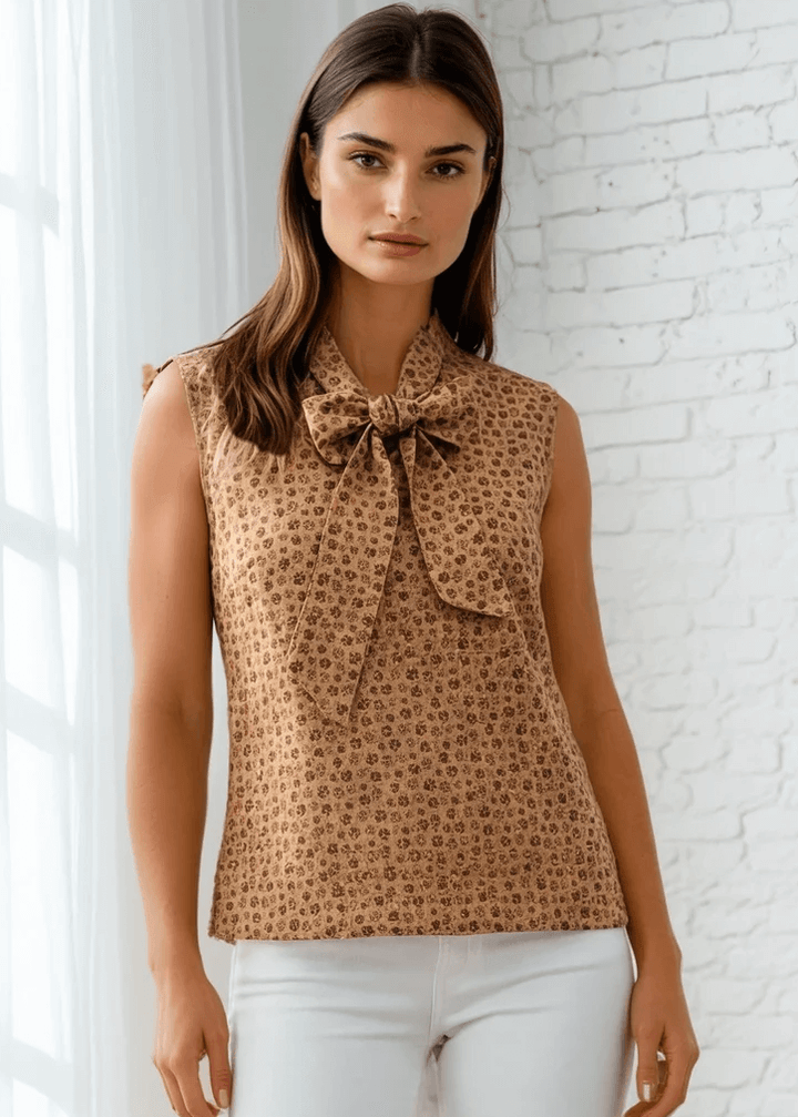 Vintage Style Tops This top is for the vintage lover at heart! Now available in our Paw print. This 100% cotton top features bust darts for a flattering silhouette, a side zippered closure for ease of wear, and an oversized bow at the neckline for that perfect 1950's inspired look.
