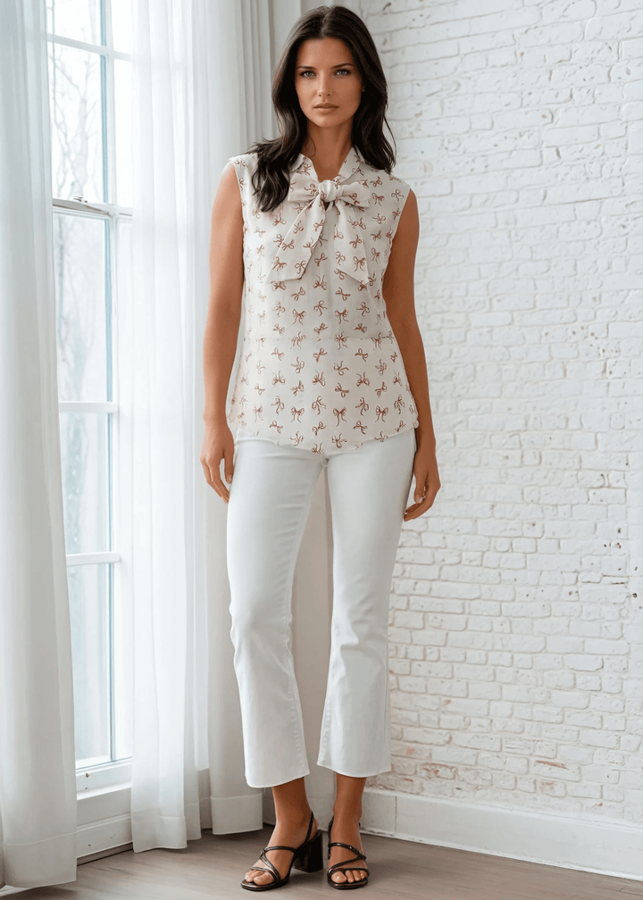 Vintage Style Tops This top is for the vintage lover at heart! Now available in our Pink Bows print. This 100% cotton top features bust darts for a flattering silhouette, a side zippered closure for ease of wear, and an oversized bow at the neckline for that perfect 1950's inspired look.