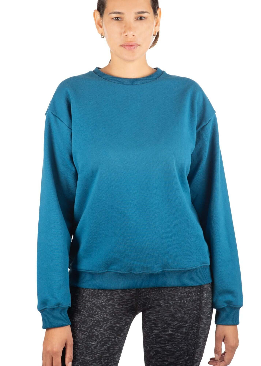 Made in USA WSI Sportswear Women's Cotton Mid-Weight Fleece Crew Sweatshirt in Cerulean Blue or Cream