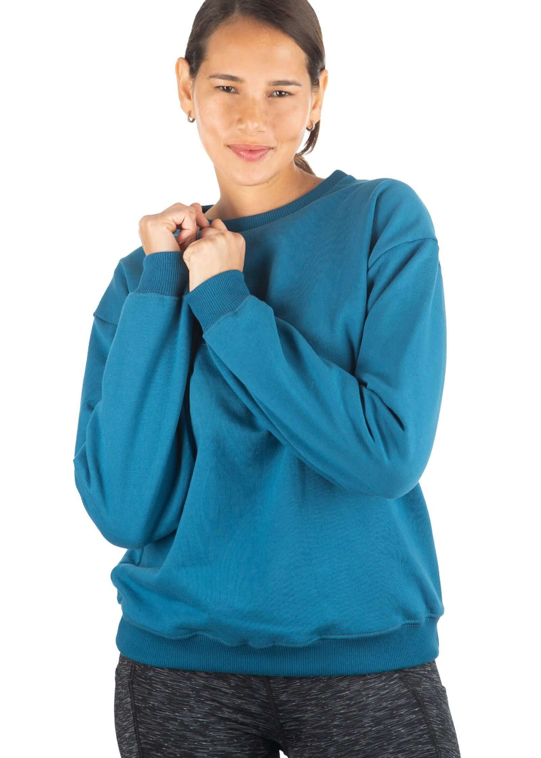 Made in USA WSI Sportswear Women's Cotton Mid-Weight Fleece Crew Sweatshirt in Cerulean Blue or Cream