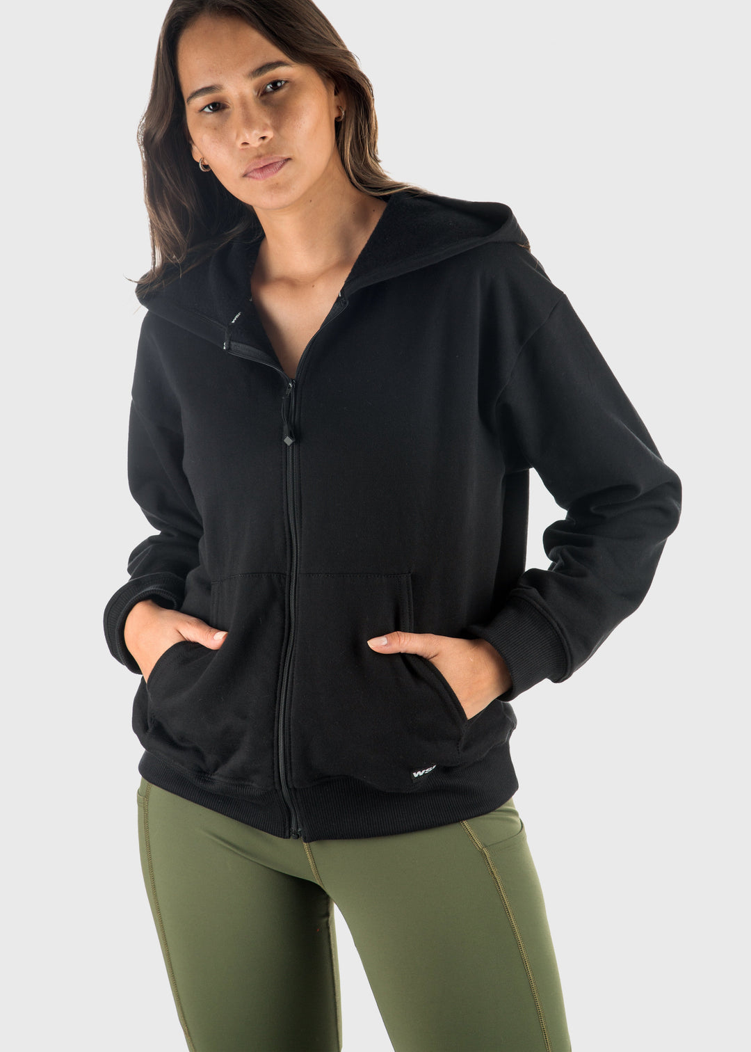 Made in USA WSI Sportswear Women's Cotton HIGHLAND FLEECE FULL ZIP SWEATSHIRT, Medium Weight in Black or Moss Green