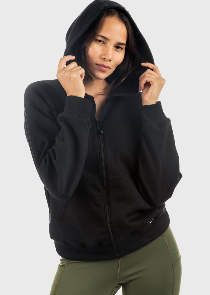 Made in USA WSI Sportswear Women's Cotton HIGHLAND FLEECE FULL ZIP SWEATSHIRT, Medium Weight in Black or Moss Green
