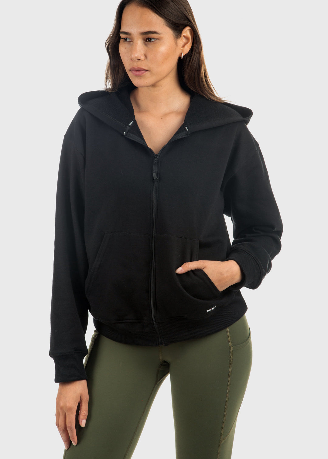Made in USA WSI Sportswear Women's Cotton HIGHLAND FLEECE FULL ZIP SWEATSHIRT, Medium Weight in Black or Moss Green