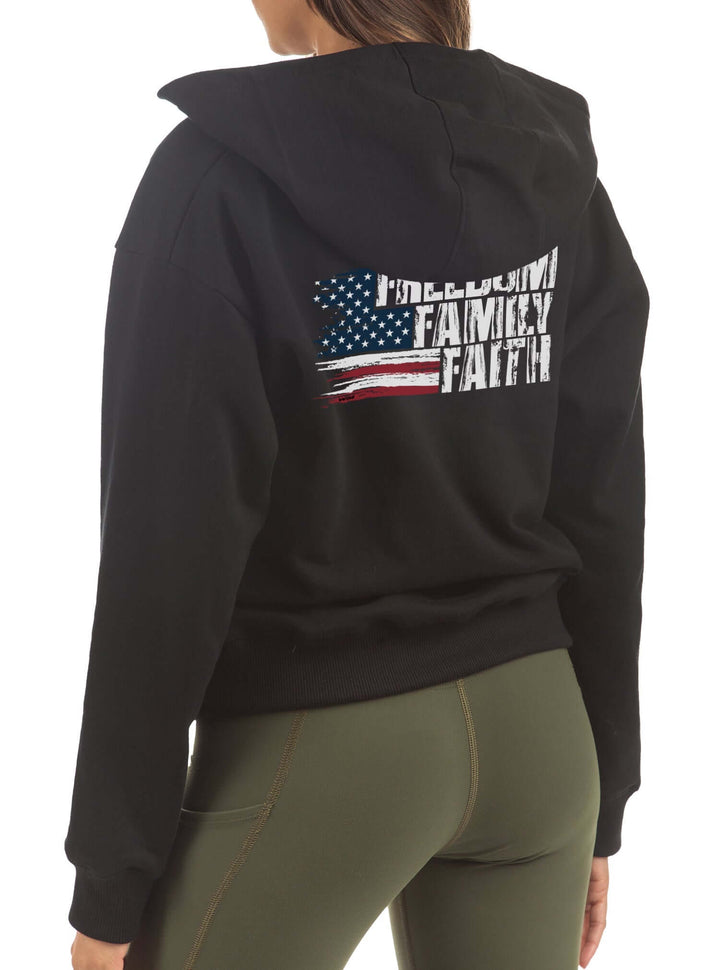 Made in USA WSI Sportswear Women's Highland Faith Family Freedom Full Zip Sweatshirt in Black
