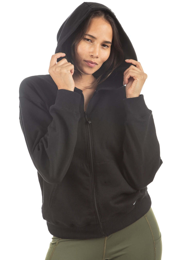 Made in USA WSI Sportswear Women's Cotton HIGHLAND FLEECE FULL ZIP SWEATSHIRT, Medium Weight in Black or Moss Green