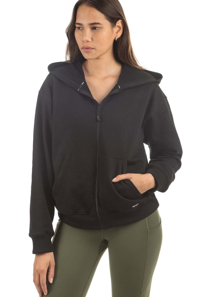 Made in USA WSI Sportswear Women's Cotton HIGHLAND FLEECE FULL ZIP SWEATSHIRT, Medium Weight in Black or Moss Green