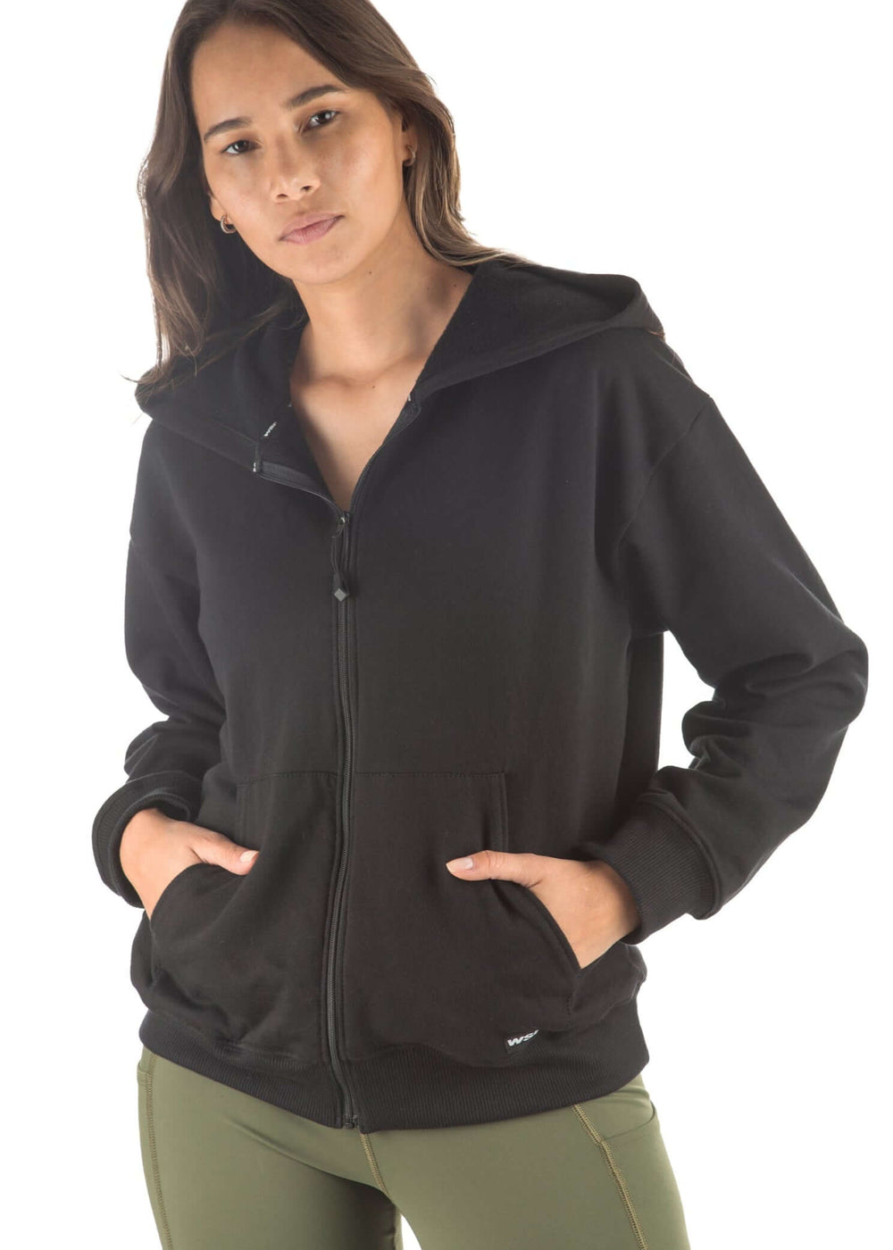Made in USA WSI Sportswear Women's Cotton HIGHLAND FLEECE FULL ZIP SWEATSHIRT, Medium Weight in Black or Moss Green
