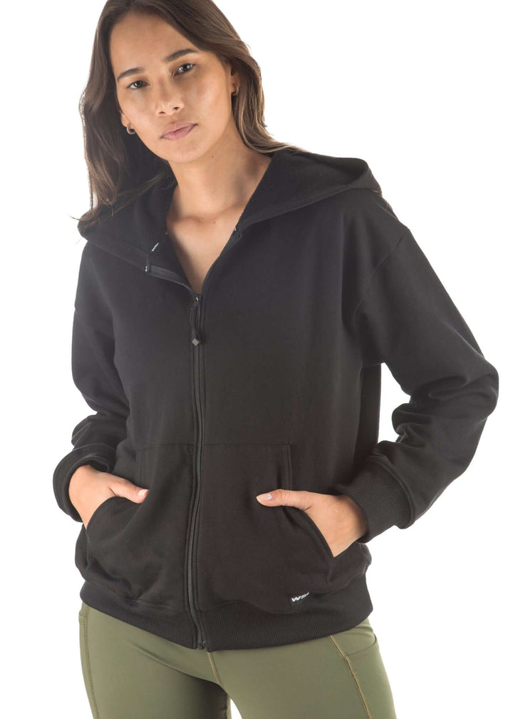 Made in USA WSI Sportswear Women's Cotton HIGHLAND FLEECE FULL ZIP SWEATSHIRT, Medium Weight in Black or Moss Green