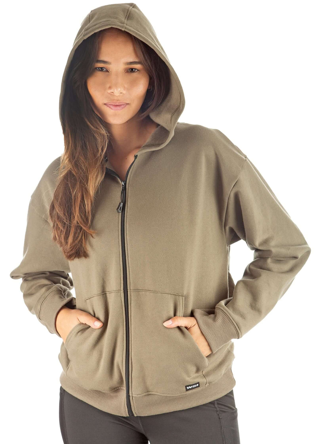 Made in USA WSI Sportswear Women's Cotton HIGHLAND FLEECE FULL ZIP SWEATSHIRT, Medium Weight in Black or Moss Green