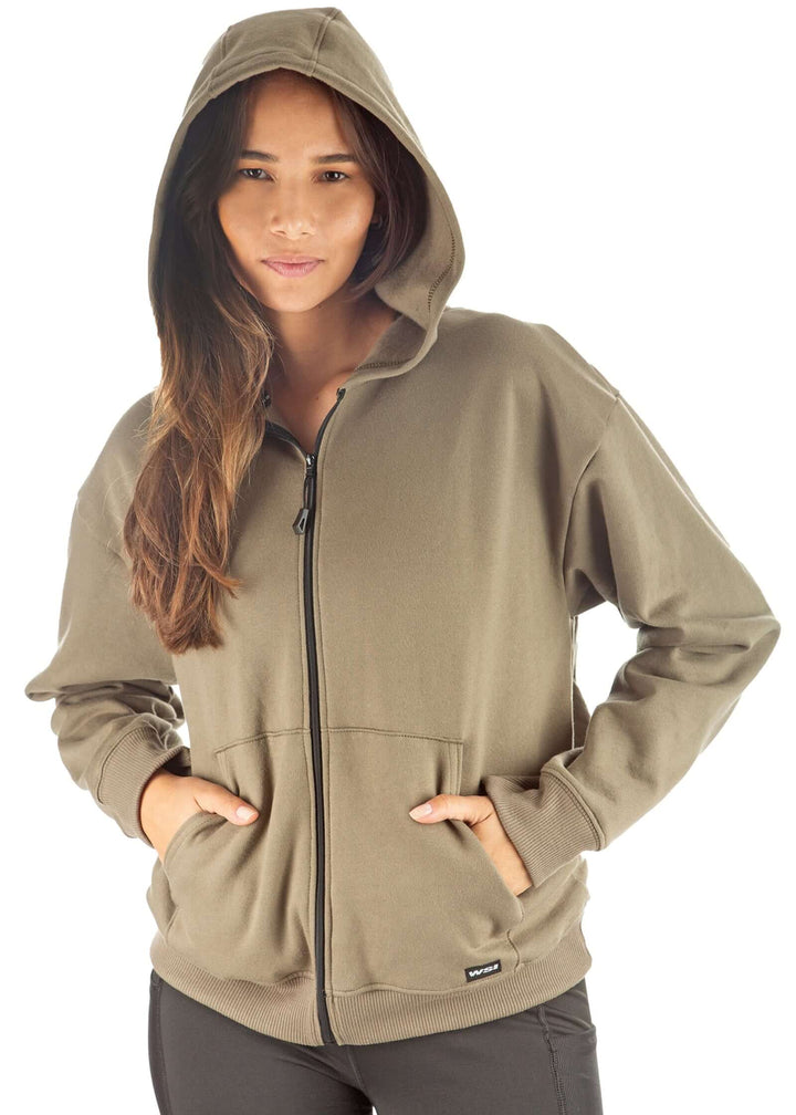 Made in USA WSI Sportswear Women's Cotton HIGHLAND FLEECE FULL ZIP SWEATSHIRT, Medium Weight in Black or Moss Green