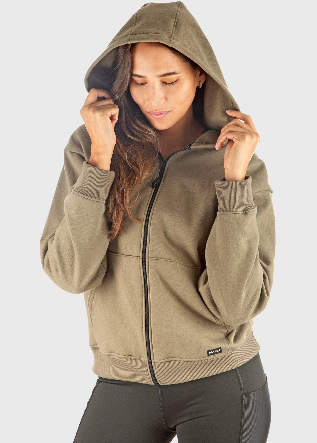 Made in USA WSI Sportswear Women's Cotton HIGHLAND FLEECE FULL ZIP SWEATSHIRT, Medium Weight in Black or Moss Green