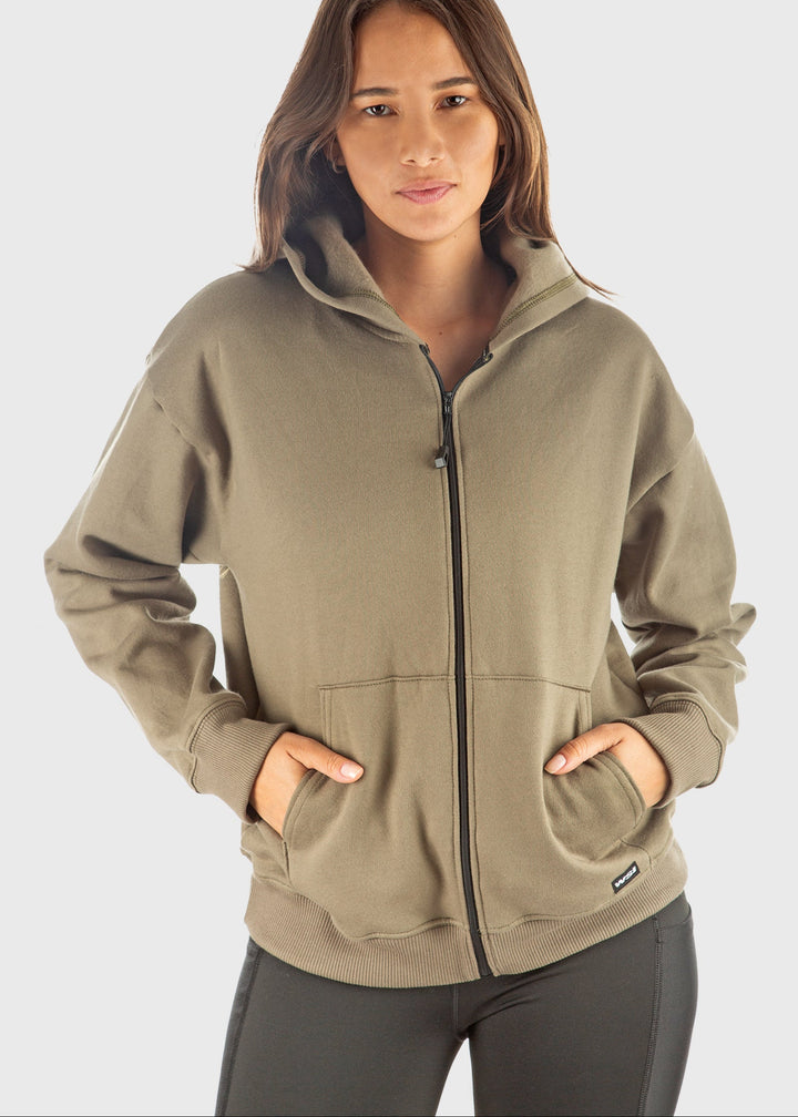 Made in USA WSI Sportswear Women's Cotton HIGHLAND FLEECE FULL ZIP SWEATSHIRT, Medium Weight in Black or Moss Green
