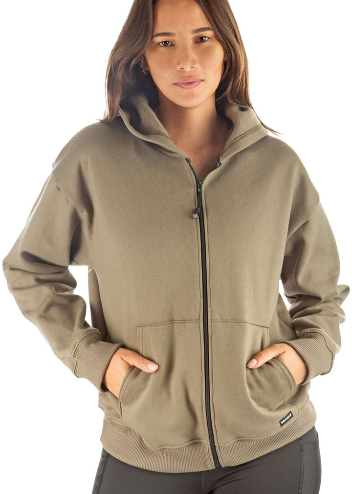 Made in USA WSI Sportswear Women's Cotton HIGHLAND FLEECE FULL ZIP SWEATSHIRT, Medium Weight in Black or Moss Green