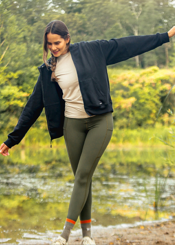 Made in USA WSI Sportswear Women's Cotton HIGHLAND FLEECE FULL ZIP SWEATSHIRT, Medium Weight in Black or Moss Green