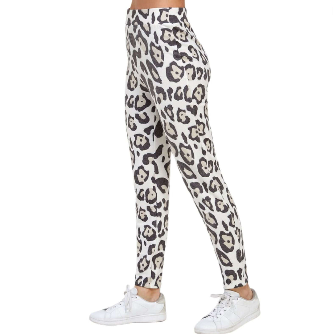Cheetah sublimation print joggers High waisted with elastic waistband Soft brushed hacci Slim tapered fit Made in Los Angeles, CA Shorter Length