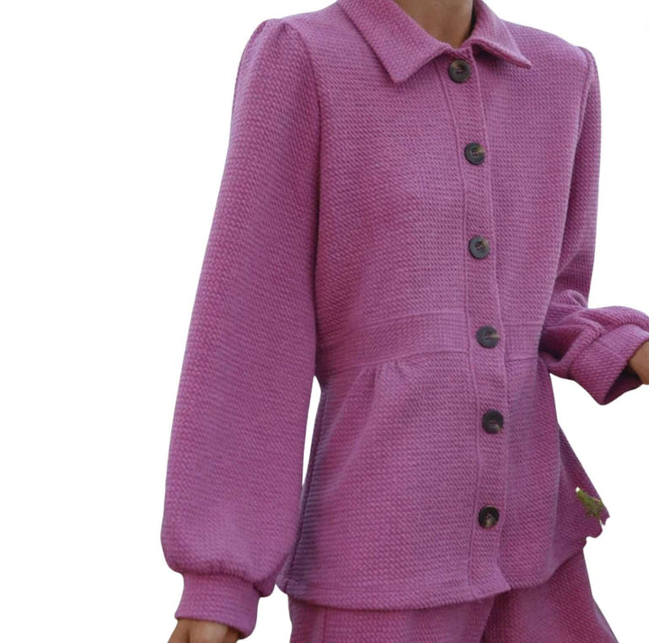 If She Loves Style# JK024A | Ari Jacket - Ladies USA Made Button Down Knitted Jacket in Fuchsia | Classy Cozy Cool Women's Made in America Boutique