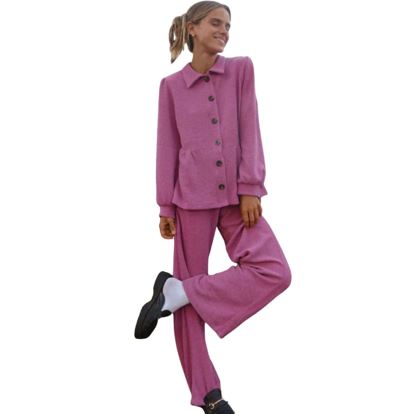 If She Loves Style# JK024A | Ari Jacket - Ladies USA Made Button Down Knitted Jacket in Fuchsia | Classy Cozy Cool Women's Made in America Boutique