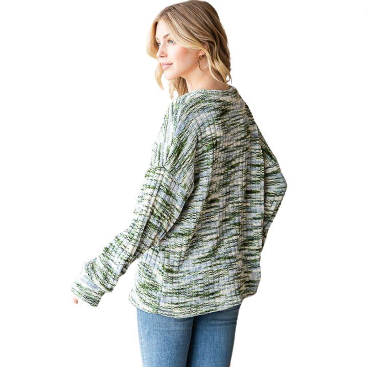 Super Soft Two Tone Teddy Bear Sweater Relaxed Oversized Fit in green, blue & off white | Made in USA | Classy Cozy Cool American Made Boutique