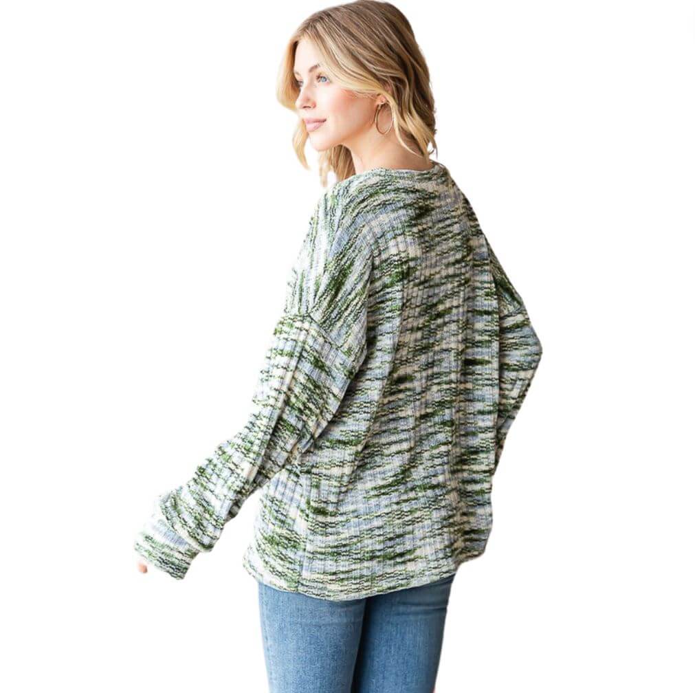 Super Soft Two Tone Teddy Bear Sweater Relaxed Oversized Fit in green, blue & off white | Made in USA | Classy Cozy Cool American Made Boutique