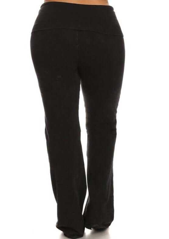 USA Made | Brand: Chatoyant | Ladies Plus Size Bootcut Black Mineral Washed Jeggings Fold Over Waist | Style C30136 | Classy Cozy Cool Women's Made in America Clothing Boutique