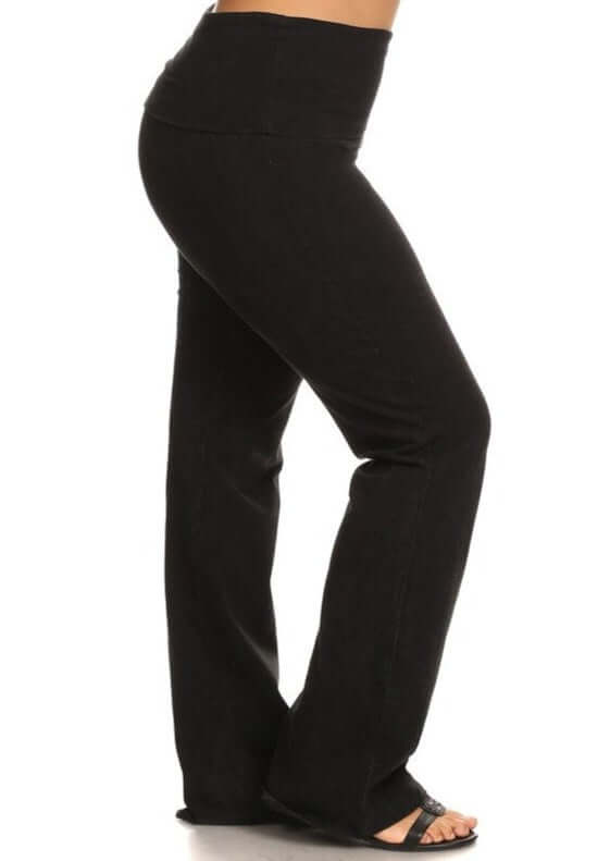 USA Made | Brand: Chatoyant | Ladies Plus Size Bootcut Black Mineral Washed Jeggings Fold Over Waist | Style C30136 | Classy Cozy Cool Women's Made in America Clothing Boutique