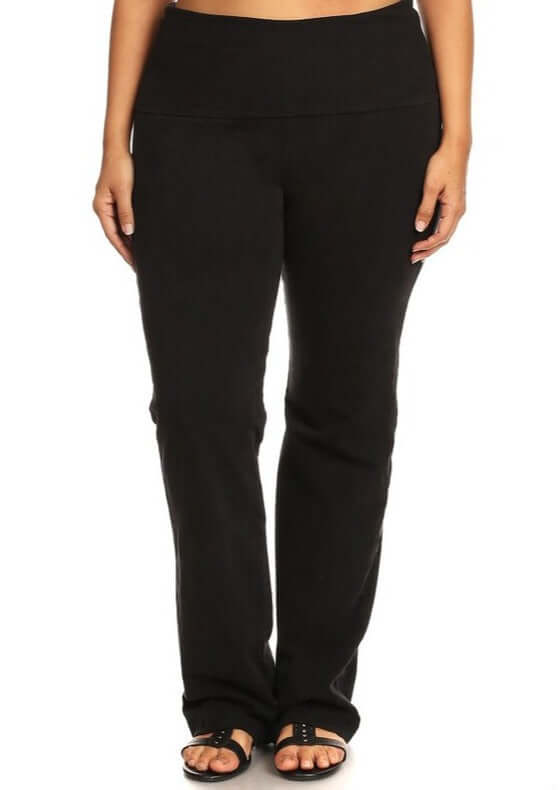 USA Made | Brand: Chatoyant | Ladies Plus Size Bootcut Black Mineral Washed Jeggings Fold Over Waist | Style C30136 | Classy Cozy Cool Women's Made in America Clothing Boutique