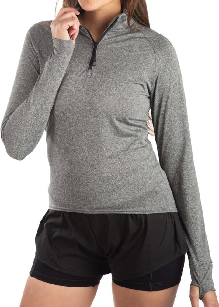 Made in USA WSI Sportswear Women's MicroTech™  Motion Pull Over Long sleeve Shirt,  Advanced wicking properties, anti-microbial properties, in Heather Gray