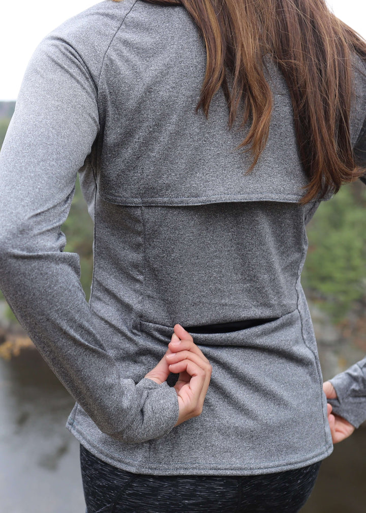 Made in USA WSI Sportswear Women's MicroTech™  Motion Pull Over Long sleeve Shirt,  Advanced wicking properties, anti-microbial properties, in Heather Gray