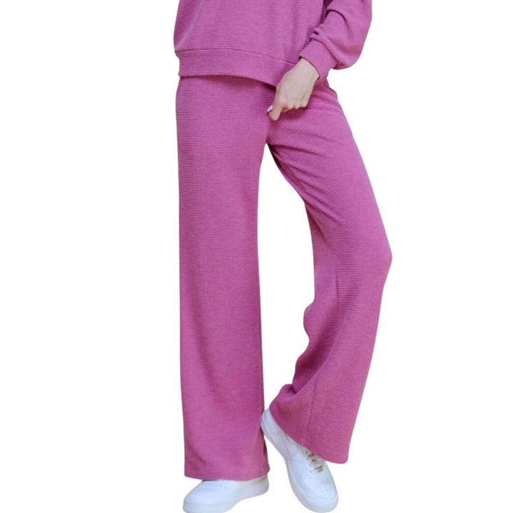 If She Loves Style# ISP1054AR | Ari Pant - Women's USA Made Elastic Waist Casual Knitted Pants in Fuchsia | Classy Cozy Cool Women's Made in America Clothing Boutique