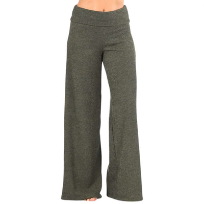 Women's Sleek Hacci Mélange Sweater Knit Pants with Fold Over Waist Band in Dark Sage | Chatoyant Style# C30668 | Made in USA | Classy Cozy Cool USA Clothing Boutique