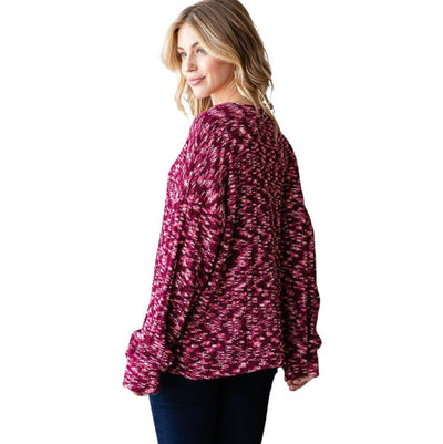 Super Soft Two Tone Teddy Bear Sweater Relaxed Oversized Fit in burgundy, pink & white | Made in USA | Classy Cozy Cool American Made Boutique