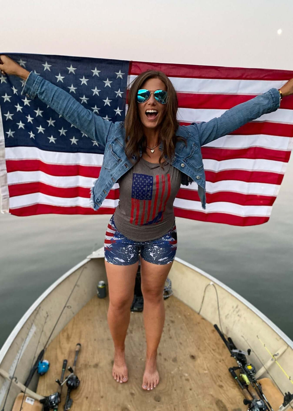 Made in USA WSI Sportswear Women's Patriot  American Flag and Eagle Graphic SoftTECH™ T-Shirt in Heather Gray